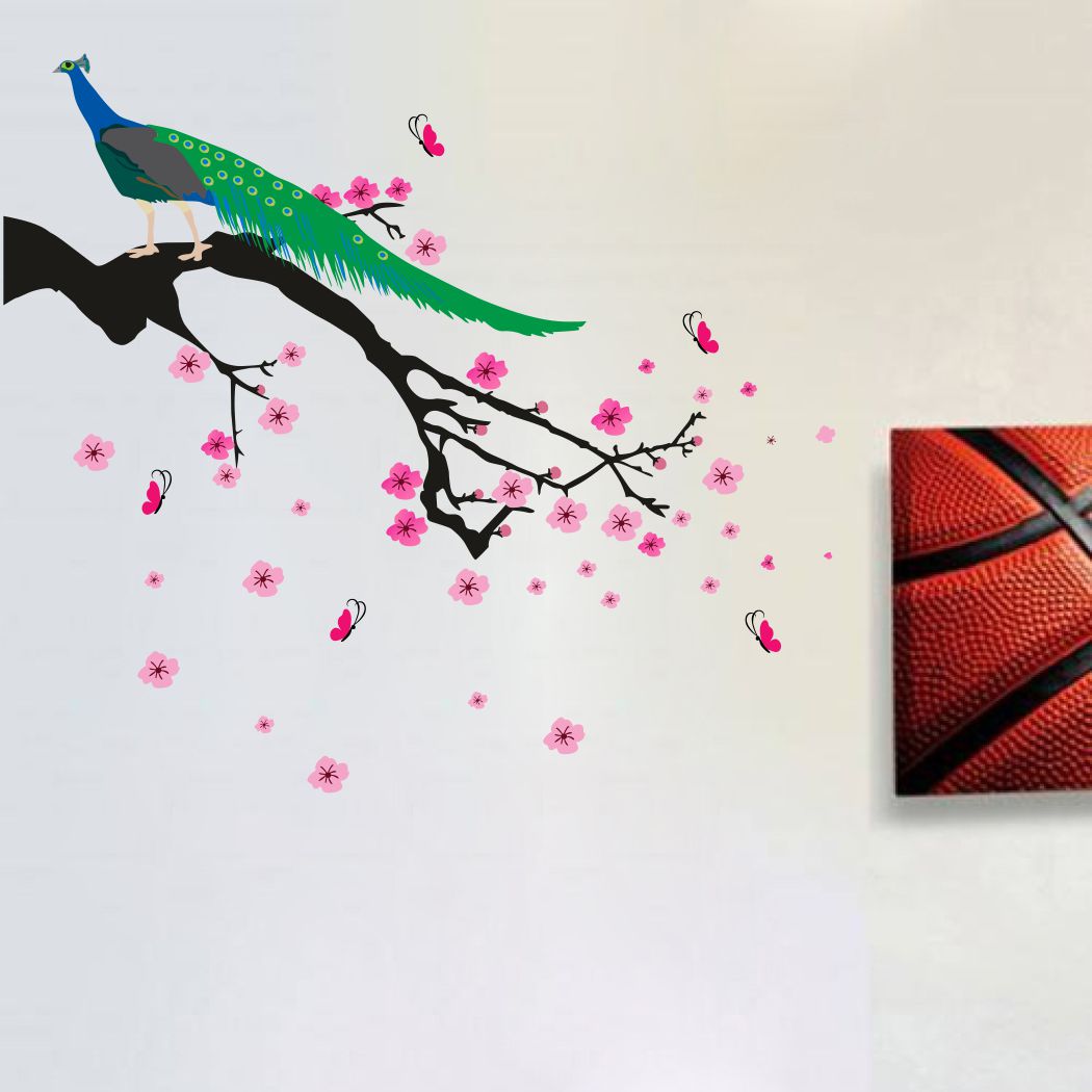 Homexa Decor | Tree With Flower and Peacock Design Wall Sticker (Size 86 x 77 cm)