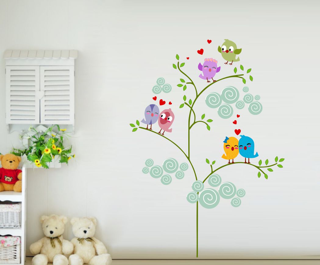 Homexa Decor | Tree With Leaf and Birds Design Wall Sticker (Size 54 x 76 cm)