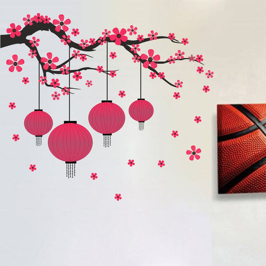 Homexa Decor | Tree With Lamp and Flower Design Wall Sticker (Size 82 x 70 cm)