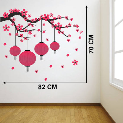 Homexa Decor | Tree With Lamp and Flower Design Wall Sticker (Size 82 x 70 cm)