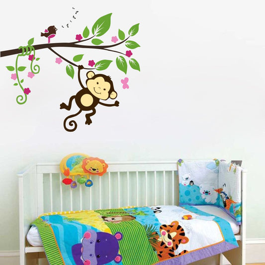 Homexa Decor | Tree With Monkey Design Wall Sticker (Size 72 x 62 cm)