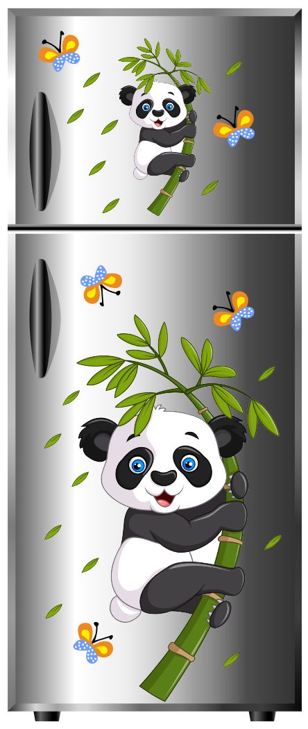 Homexa Decor | Beautiful Pandas and Leaf Design Fridge Sticker (Size 36 x 101 cm)