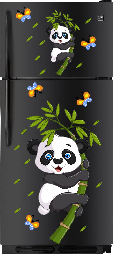 Homexa Decor | Beautiful Pandas and Leaf Design Fridge Sticker (Size 36 x 101 cm)