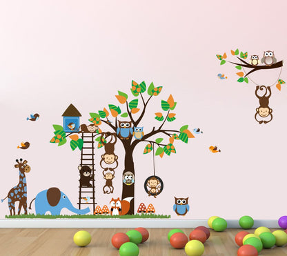 Homexa Decor | Tree With Animal-Birds Design Wall Sticker (Size 93 x 55 cm)