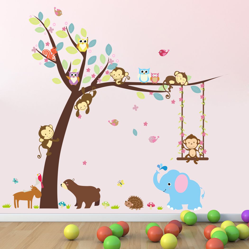 Homexa Decor | Tree With Animal Design Wall Sticker (Size 83 x 74 cm)