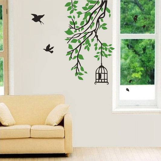 Homexa Decor | Tree With Leaf and Hanging cage Design Wall Sticker (Size 83 x 73 cm)