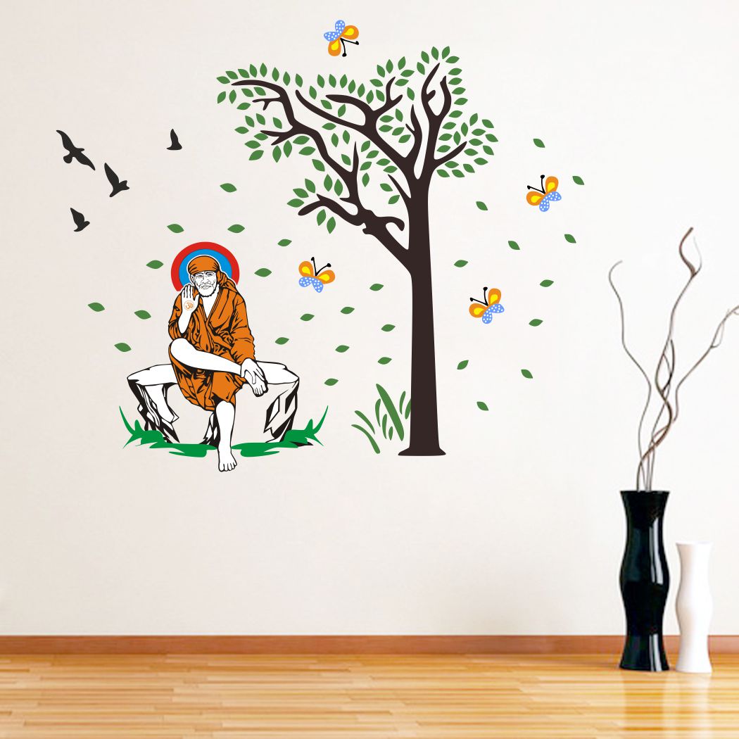 Homexa Decor | Sai Baba and Beautiful Nature Wall Sticker (Size 73 x 63 cm)