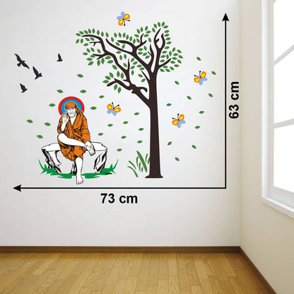 Homexa Decor | Sai Baba and Beautiful Nature Wall Sticker (Size 73 x 63 cm)