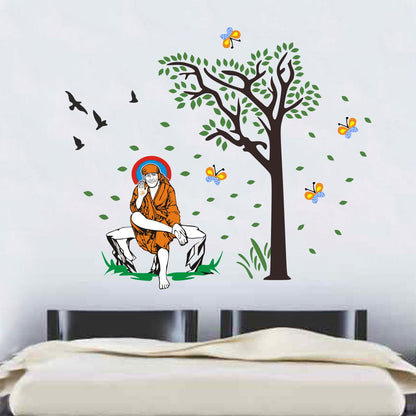 Homexa Decor | Sai Baba and Beautiful Nature Wall Sticker (Size 73 x 63 cm)