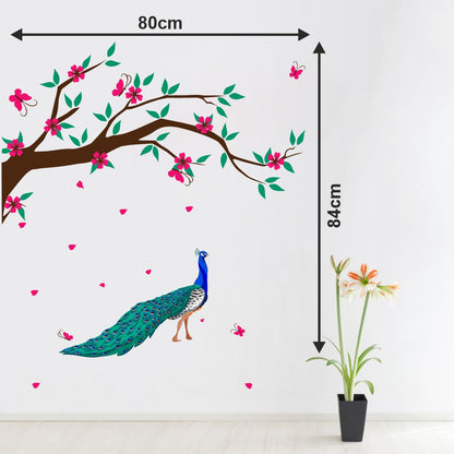 Homexa Decor | Tree With Flower and Peacock Design Wall Sticker (Size 80 x 84 cm)