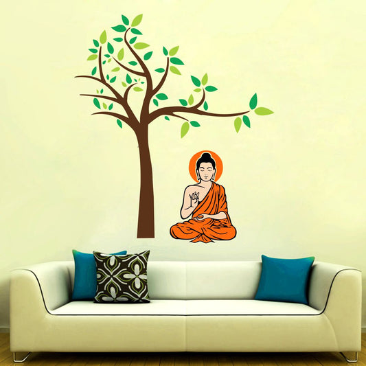 Homexa Decor | Tree With Leaf and Buddha Design Wall Sticker (Size 68 x 59 cm)