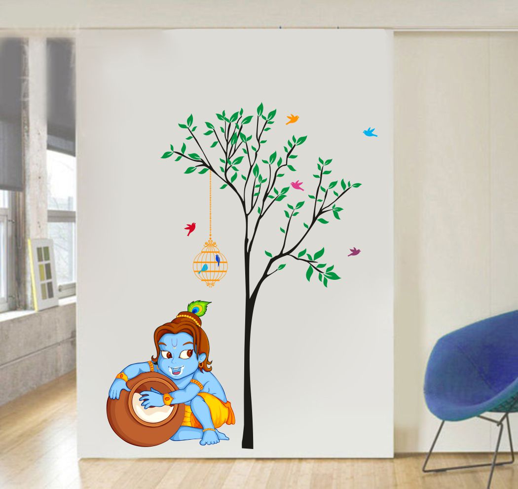 Homexa Decor | Beautiful Tree With Shree Krishna Combo Design Wall Sticker (Size 64 x 82 cm)