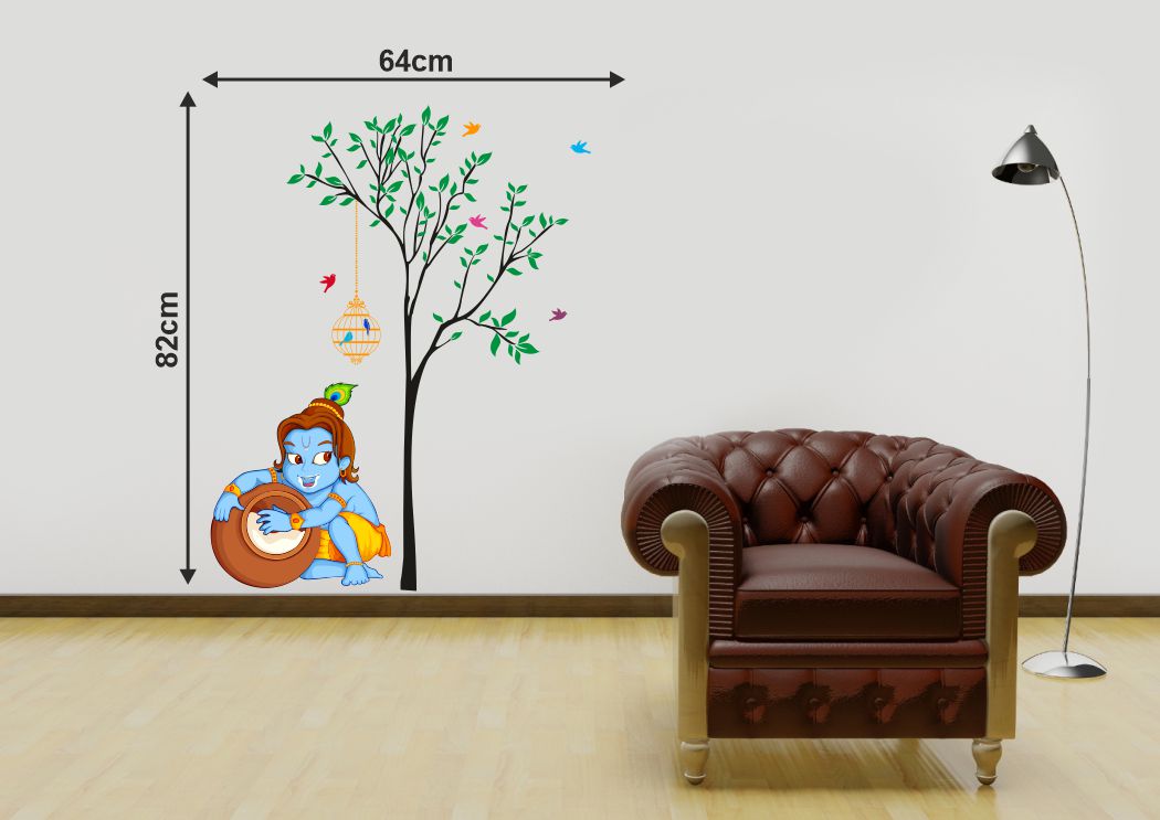 Homexa Decor | Beautiful Tree With Shree Krishna Combo Design Wall Sticker (Size 64 x 82 cm)