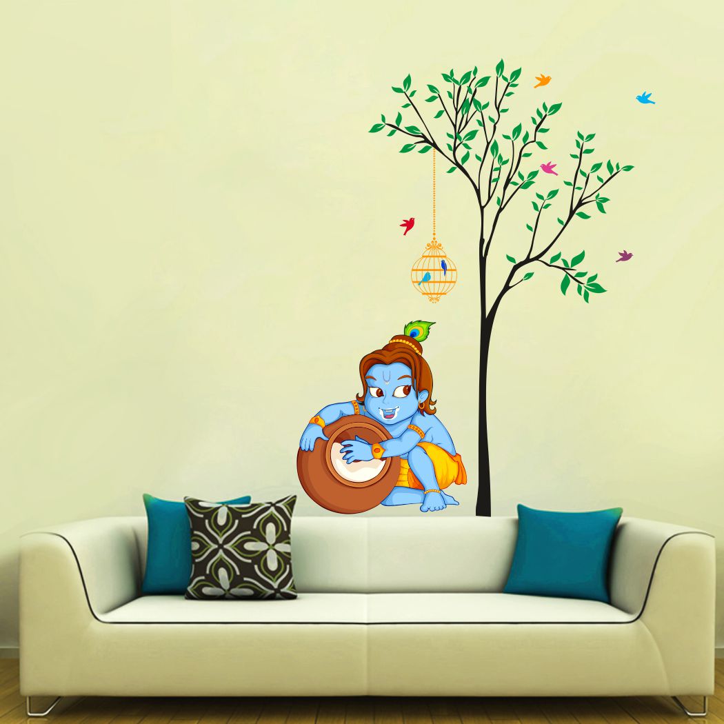 Homexa Decor | Beautiful Tree With Shree Krishna Combo Design Wall Sticker (Size 64 x 82 cm)