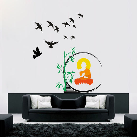 Homexa Decor | Birds and Buddha Combo Design Wall Sticker (Size 58 x 58 cm)