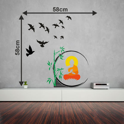 Homexa Decor | Birds and Buddha Combo Design Wall Sticker (Size 58 x 58 cm)