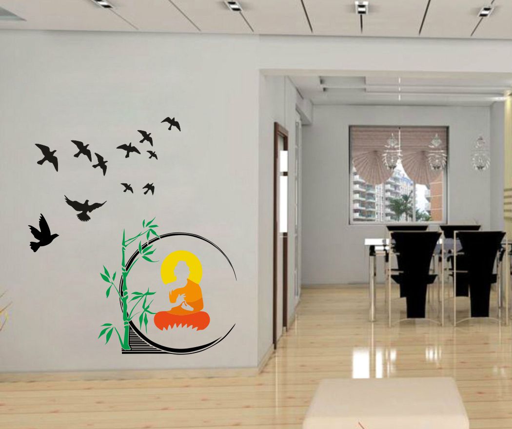 Homexa Decor | Birds and Buddha Combo Design Wall Sticker (Size 58 x 58 cm)