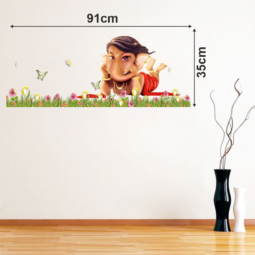 Homexa Decor | Grass Design and Lord Ganesh Combo Design Wall Sticker (Size 91 x 35 cm)