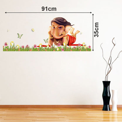 Homexa Decor | Grass Design and Lord Ganesh Combo Design Wall Sticker (Size 91 x 35 cm)