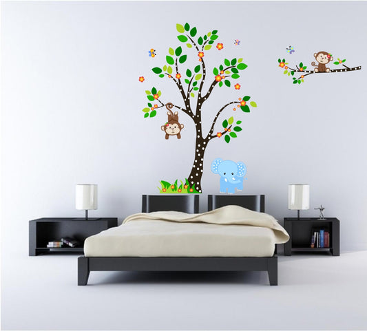 Homexa Decor | Tree With Animal Design Wall Sticker (Size 53 x 58 cm)