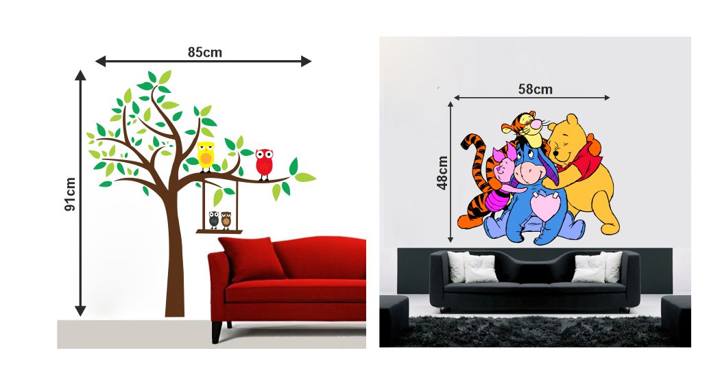 Homexa Decor | Tree With Catroon Combo Design Wall Sticker (Size 117 x 47 cm)