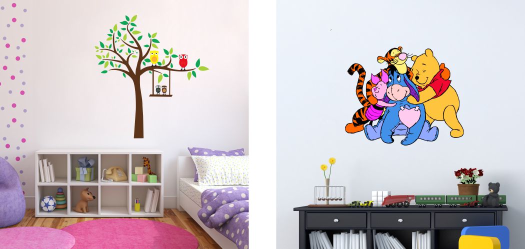 Homexa Decor | Tree With Catroon Combo Design Wall Sticker (Size 117 x 47 cm)