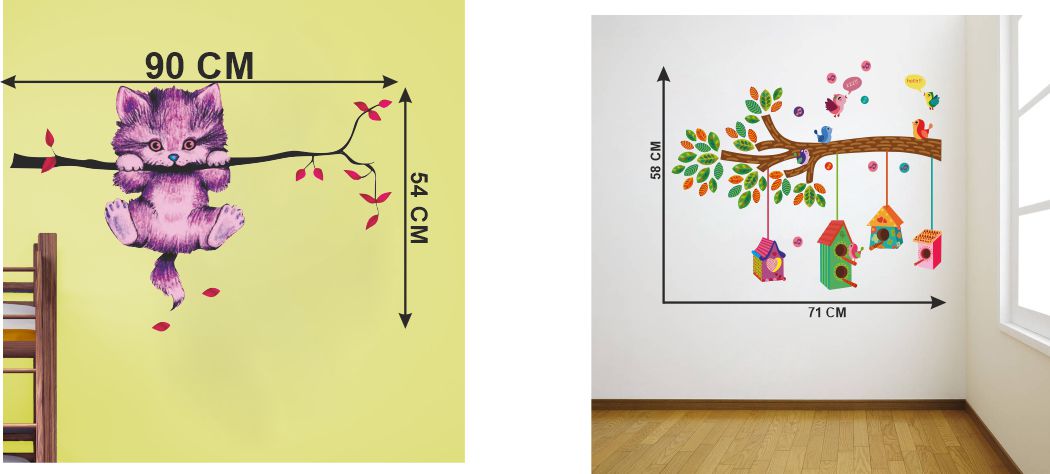 Homexa Decor | Beautiful Tree-Cat-Birds Combo Design Wall Sticker (Size 77 x 58 cm)