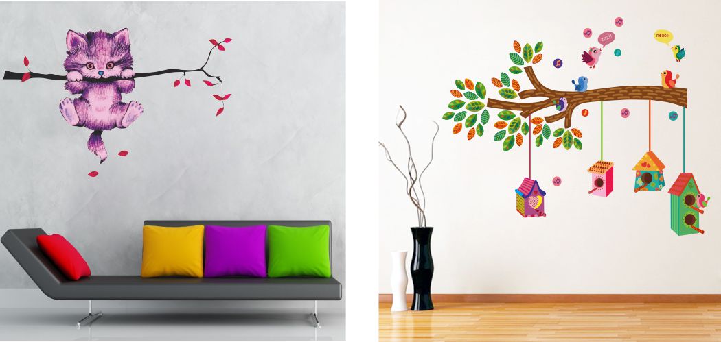 Homexa Decor | Beautiful Tree-Cat-Birds Combo Design Wall Sticker (Size 77 x 58 cm)