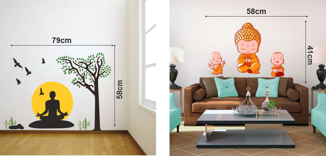 Homexa Decor | Beautiful Buddha Combo Design Wall Sticker (Size 97 x 58 cm)