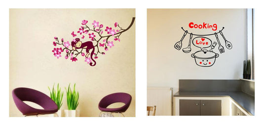 Homexa Decor | Tree With Monkey and Kitchen Cooking Design Wall Sticker (Size 97 x 55 cm)