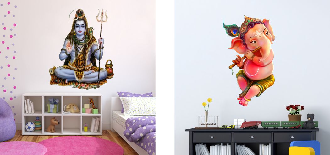 Homexa Decor | Ganesh and Shankar Bhagwan Combo Design Wall Sticker (Size 97 x 58 cm)