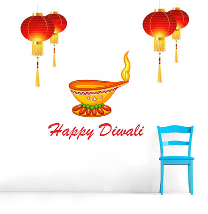 Homexa Decor | Happy Diwali Design Wall Sticker (Size 58 x 43 cm)