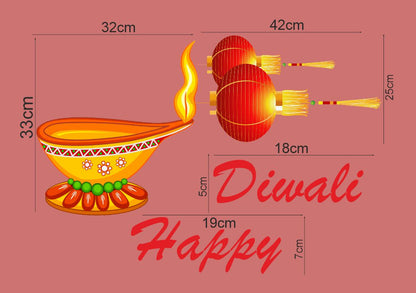 Homexa Decor | Happy Diwali Design Wall Sticker (Size 58 x 43 cm)