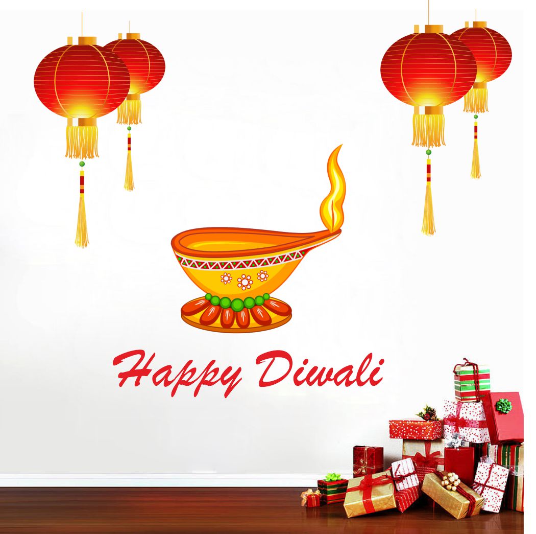 Homexa Decor | Happy Diwali Design Wall Sticker (Size 58 x 43 cm)