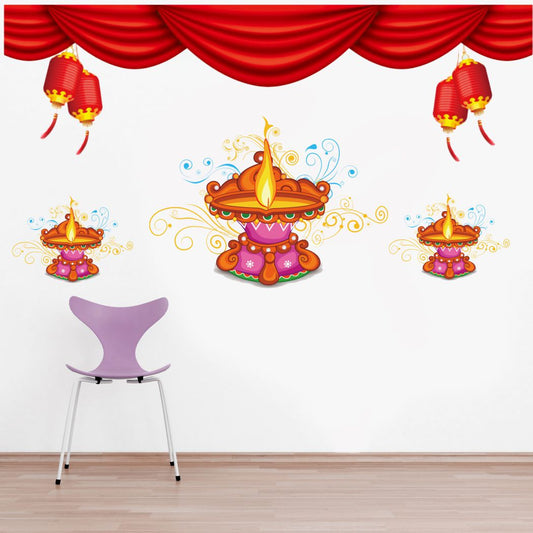 Homexa Decor | Happy Diwali Design Wall Sticker (Size 58 x 53 cm)