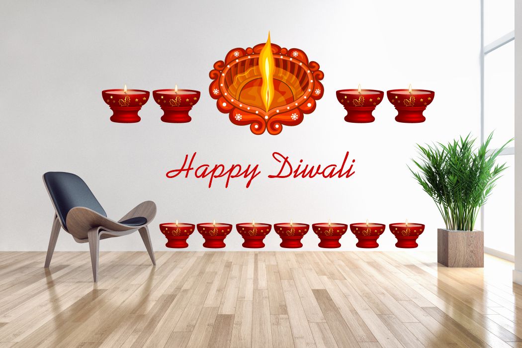 Homexa Decor | Happy Diwali Design Wall Sticker (Size 58 x 53 cm)