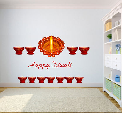 Homexa Decor | Happy Diwali Design Wall Sticker (Size 58 x 53 cm)