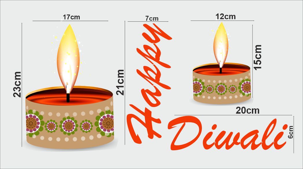 Homexa Decor | Happy Diwali Design Wall Sticker (Size 58 x 52 cm)