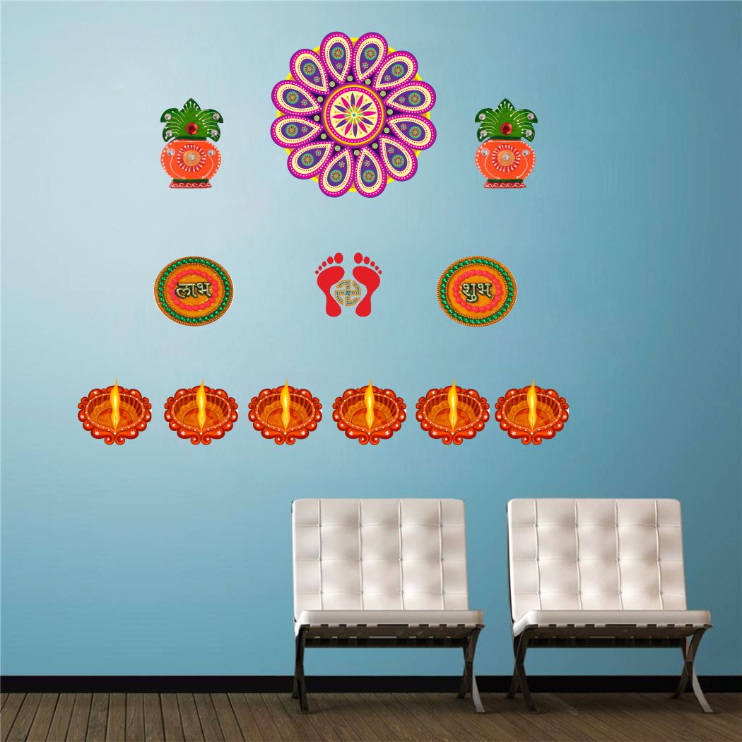 Homexa Decor | Happy Diwali Design Wall Sticker (Size 58 x 36 cm)