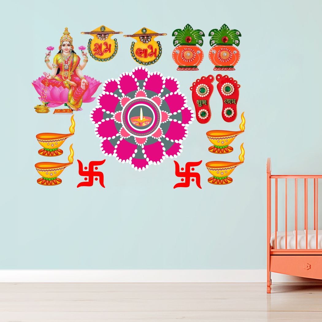 Homexa Decor | Happy Diwali Design Wall Sticker (Size 58 x 42 cm)