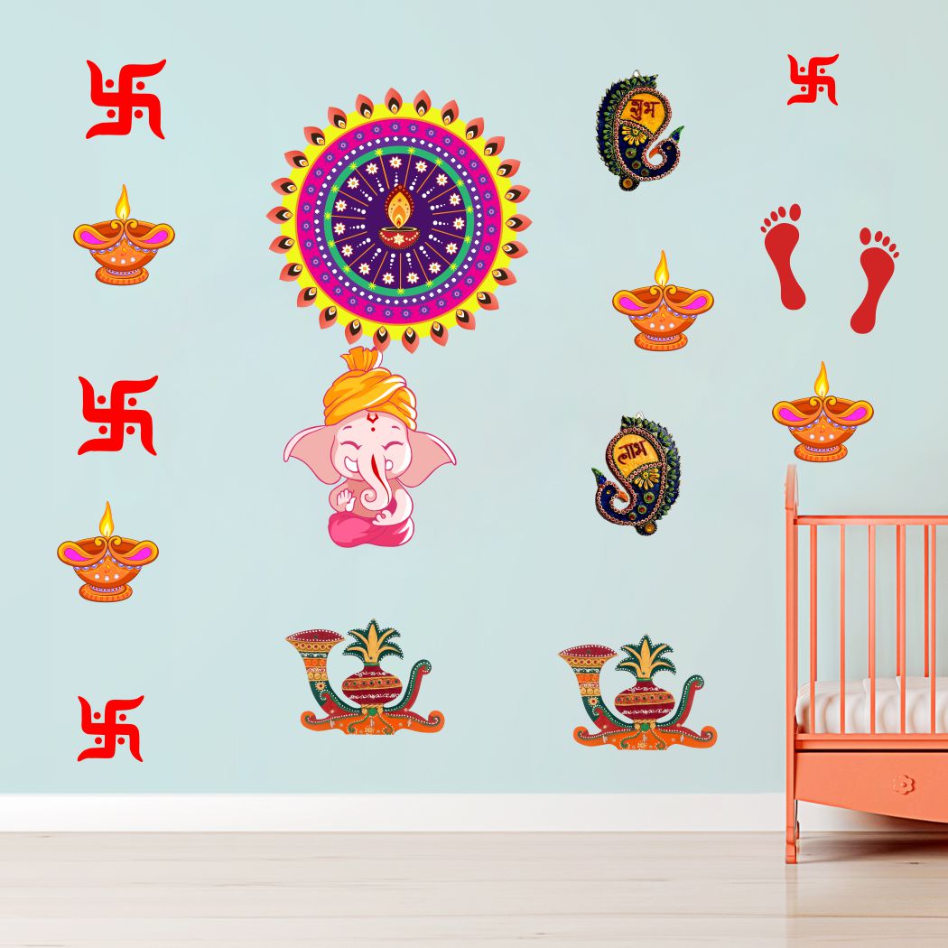 Homexa Decor | Happy Diwali Design Wall Sticker (Size 58 x 35 cm)