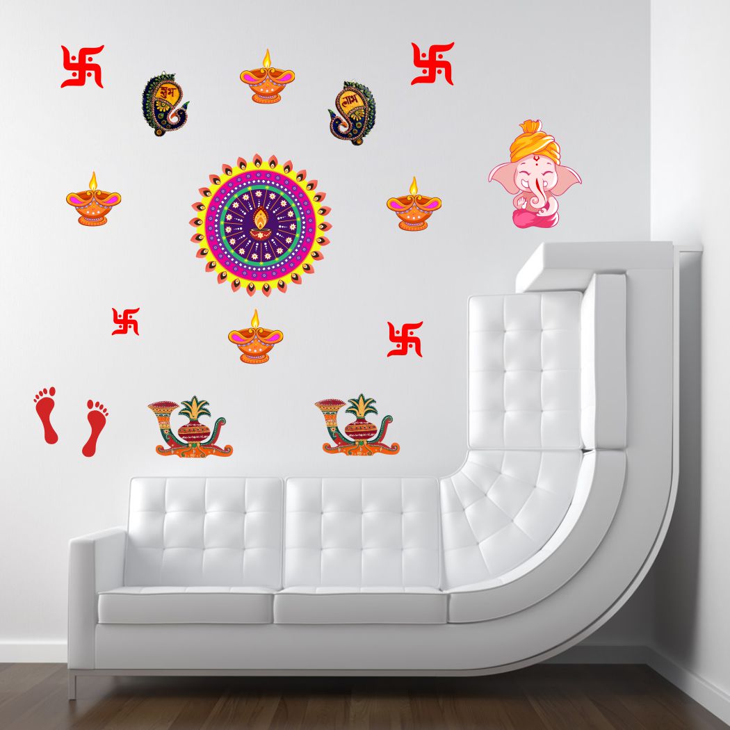 Homexa Decor | Happy Diwali Design Wall Sticker (Size 58 x 35 cm)