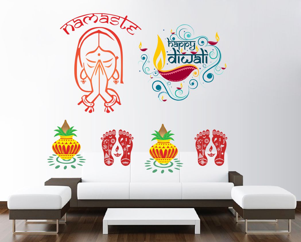 Homexa Decor | Happy Diwali Design Wall Sticker (Size 58 x 54 cm)