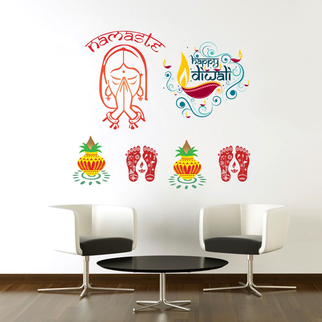 Homexa Decor | Happy Diwali Design Wall Sticker (Size 58 x 54 cm)