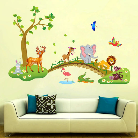 Homexa Decor | Tree With Animal Design Wall Sticker (Size 91 x 58 cm)