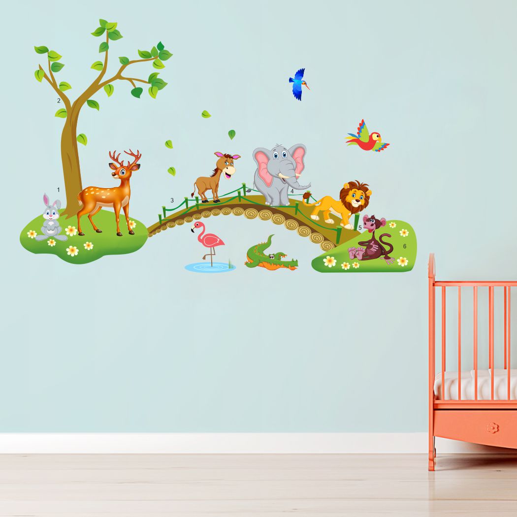 Homexa Decor | Tree With Animal Design Wall Sticker (Size 91 x 58 cm)