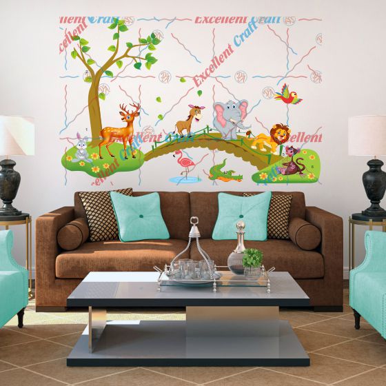 Homexa Decor | Tree With Animal Design Wall Sticker (Size 91 x 58 cm)