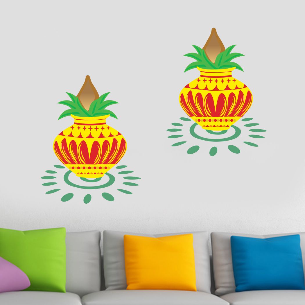 Homexa Decor | Beautiful Kalash Combo Design Wall Sticker (Size 27 x 37 cm)