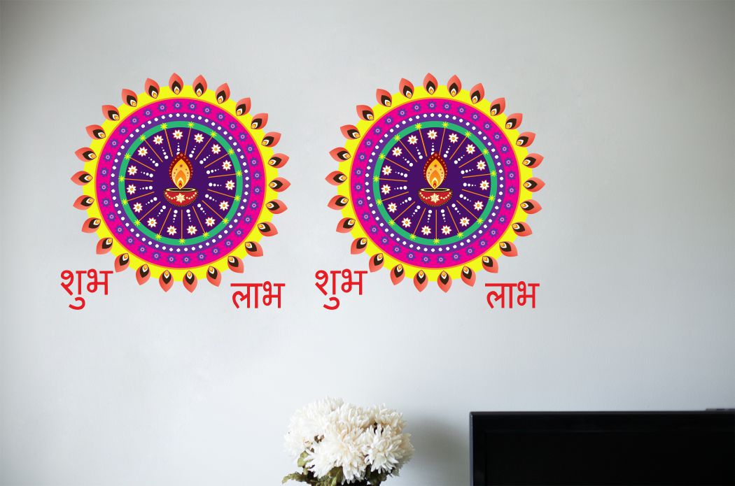 Homexa Decor | Shubh Labh Hand Rangoli Design Wall Sticker (Size 72 x 35 cm)