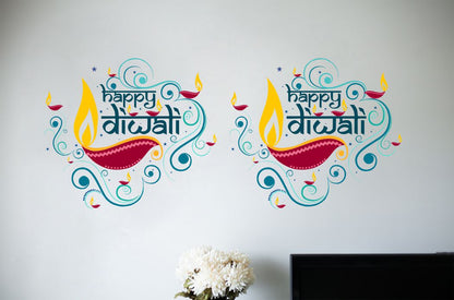 Homexa Decor | Beautiful Happy Diwali Design Wall Sticker (Size 86 x 36 cm)